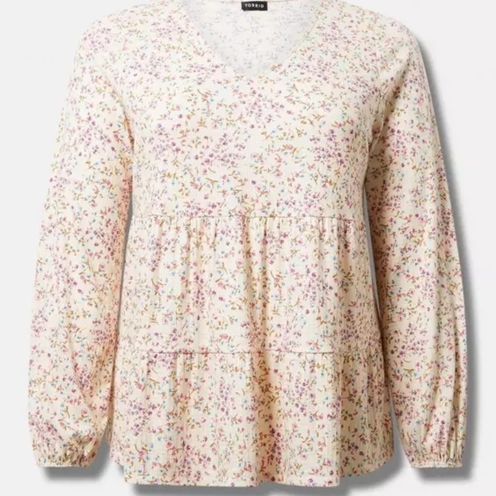 Torrid Texture Jersey V-Neck Long Sleeve Tiered Top- Size 3x - Picture 5 of 12